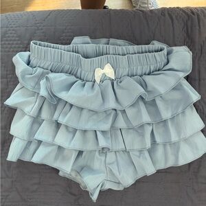 Light Blue Ruffled Women's Shorts